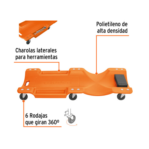 CATA-40P-Cama de plástico 40' para mecánico, Truper