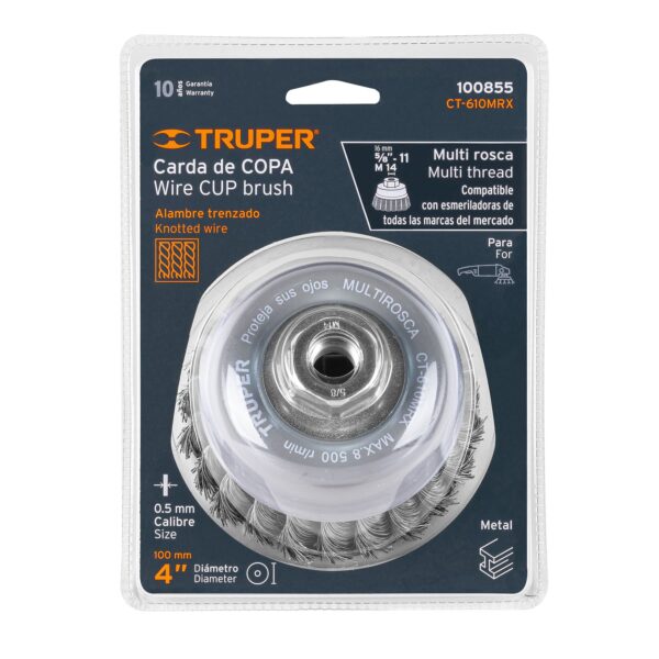CT-610MRX-Carda copa 4' alambre trenzado grueso, Multi-rosca, Truper