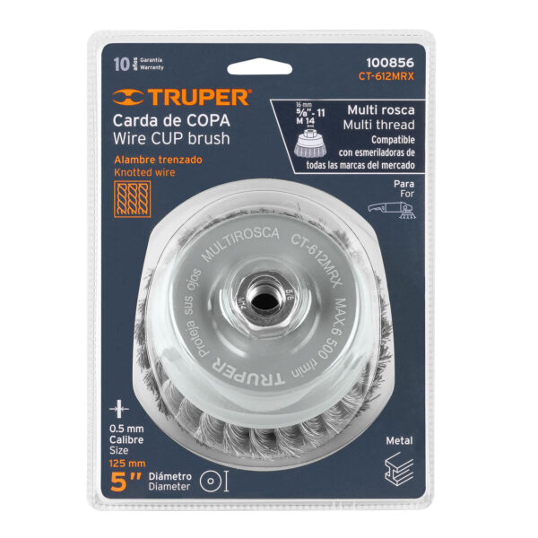 CT-612MRX-Carda copa 5' alambre trenzado grueso, Multi-rosca, Truper