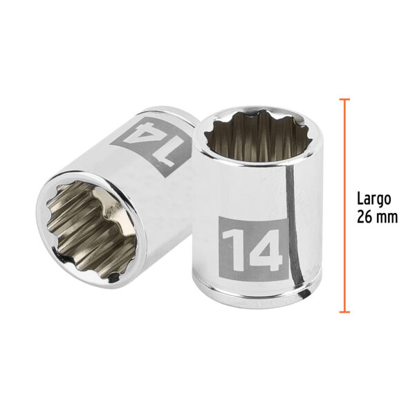 Dado de 14 mm, 12 puntas, cuadro 1/4', Truper