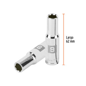 Dado largo de 9 mm, 6 puntas, cuadro 3/8', Truper