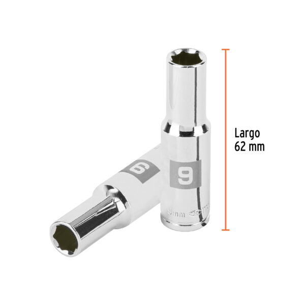Dado largo de 9 mm, 6 puntas, cuadro 3/8', Truper