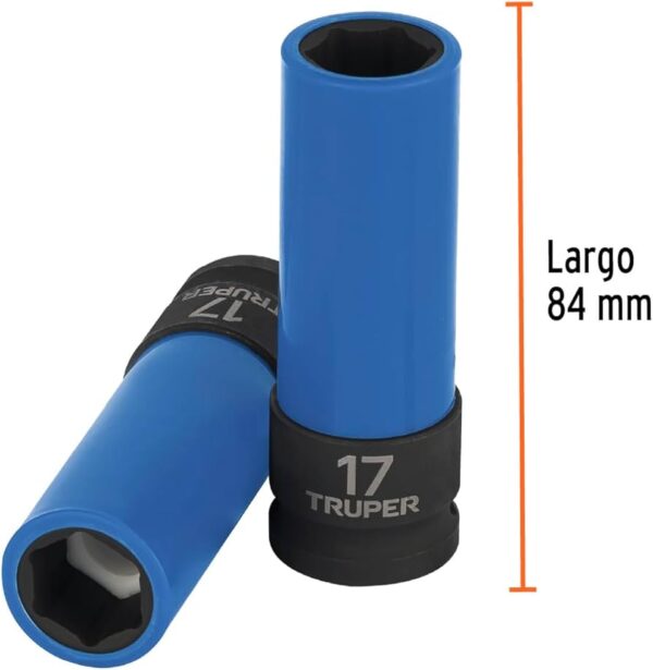 Dado largo impacto prot. plást. 17 mm, 6 puntas, cuadro 1/2'