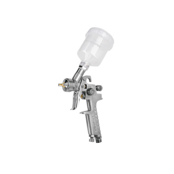 Pistola p/retoque gravedad HVLP vaso plástico, 1 mm, Truper