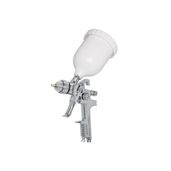 Pistola p/pintar gravedad HVLP vaso plástico, 1.7 mm, Truper